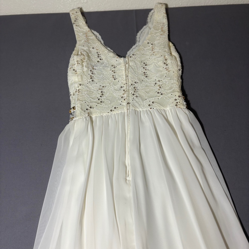 B. Darlin High Low Dress Womens 1/2 White Lace Sequin Rhinestone Formal - Picture 11 of 11